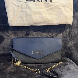 DKNY Navy and Black Two-Tone Envelope Crossbody with Gold Chain